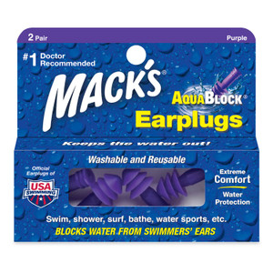 Mack's AquaBlock Swimming Earplugs, 2 Pair - Comfortable, Waterproof, Reusable Silicone Ear Plugs for Swimming, Snorkeling, Showering, Surfing and Ba
