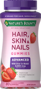 Nature's Bounty Optimal Solutions Advanced Hair, Skin, Nails, 2X Biotin, 80 Strawberry Gummies, 40 Total Servings