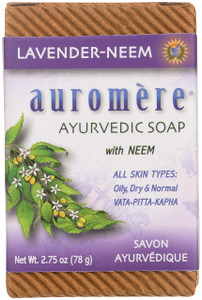 Auromere Ayurvedic Bar Soap, Lavender Neem - Eco Friendly, Handmade, Vegan, Cruelty Free, Natural, Non GMO (2.75 oz), 1 pack