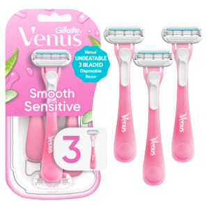 Gillette Venus Sensitive Women's Disposable Razors - Single Package of 3 Razors