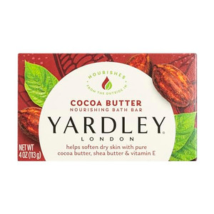 Yardley London Nourishing Bath Soap Bar Cocoa Butter, Helps Soften Dry Skin with Pure Cocoa Butter, Shea Butter & Vitamin E, 4.0 oz Bath Bar, 1 Soap