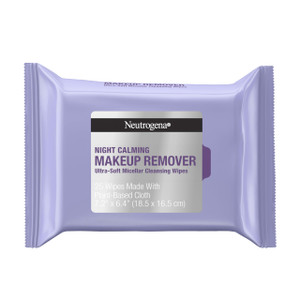 Neutrogena Makeup Remover Night Calming Cleansing Towelettes, Disposable Nighttime Face Wipes to Remove Dirt, Oil & Makeup, 25 ct