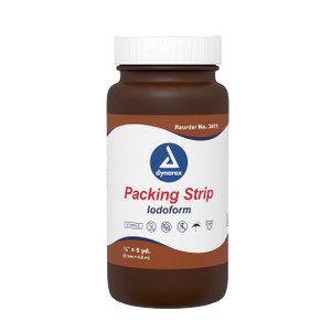 Dynarex 3411 Plain Packing Strip, Sterile Wound Care, 100% Cotton Woven Packing Strip, with Iodoform, Soft & Absorbent, 1/4" x 5 Yard.