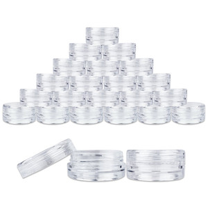 Beauticom 3g/3ml (0.1 Fl Oz) Round Clear Plastic Jars with Round Top Lids for Creams, Lotions, Powders, Glitters, and more... (Color: Clear Lid, Quan
