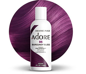 Adore Semi Permanent Hair Color (085 Burgundy Bliss) | Vegan & Cruelty-Free Purple Hair Dye | No Ammonia, No Peroxide, No Alcohol | 4 Fl Oz