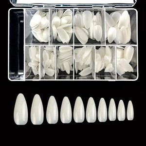 VIVACE Natural Full-Cover Stiletto 500 Artificial False Gel Nail Tips 10Sizes With Clear Plastic Case for Nail salon Nail Shop (Natural)