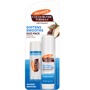 Palmer's Cocoa Butter Formula Duo Pack, Moisturizing Swivel Stick and Lip Balm with Vitamin E, All Day Moisturization, For use on Lips, Dry Patches,