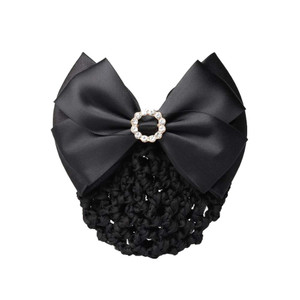1Pcs Black Rhinestone Satin Bow Barrette Bowknot Snood Net Barrette Hair Clip Bun Cover Hairnet Bowknot Decor French Hair Clip Women ladies Girls Hai