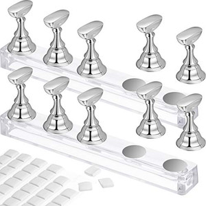 Blulu 2 Set Nail Stand for Painting Press Nail Holder Acrylic Magnetic Tips Training Fingernail Display Stands DIY Crystal Holders and 96 Pieces Whit