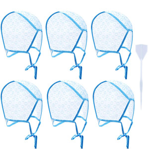 6 Pieces Highlighting Cap Hair Frosting Cap Highlight for Dye Color Bleach with Plastic Hooks Hair Coloring Salon Hairdressing Tool Kit Supplies(Blue