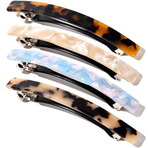 Fsmiling Small Hair Barrettes for Women, 4pcs Tortoise Acetate Automatic Clips for Thin Hair