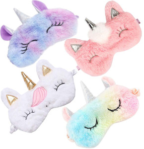4 Pack Cute Animal Unicorn Sleep Mask for Girls Cute Unicorn Horn Soft Plush Blindfold Sleep Masks Eye Cover Eyeshade for Kids Girls Teens Women Plan
