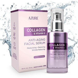 Azure Cosmetics Collagen & Vitamin E Serum For Face - Dermatologist Tested, Anti-Aging, Fine Lines & Wrinkle Treatment - Nourish Dull Skin - Lightwei