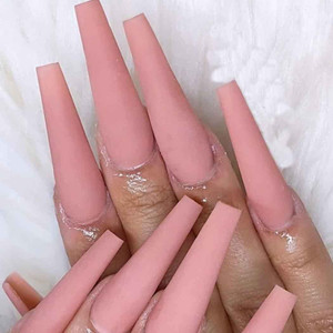 Outyua Nude Press on Nails Coffin Matte Super Long Fake Nails Artificial False Nails Acrylic Nails(Nude)