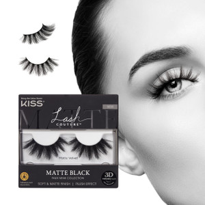 KISS Matte Black, False Eyelashes, 'Matte Velvet', 16mm, Includes 1 Pair Of Lash, Easy to Apply, Reusable Lash Clusters