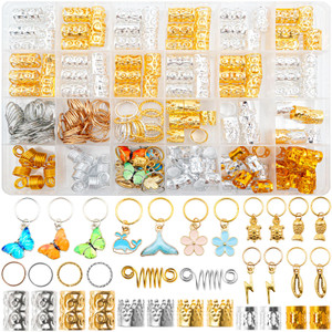 245PCS Luxurious Gold Hair Jewelry - Dreadlock Accessories, Beads for Braids, Loc Jewelry for Women, Charms, Cuffs, Rings - Versatile Decorations for