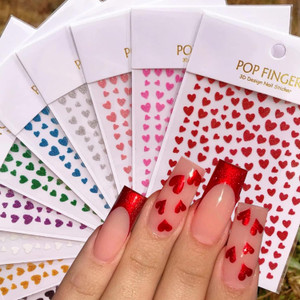 Heart Nail Art Stickers Decals 3D Shiny Glitter Love Hearts Self Adhesive Shining Glitters Powder Effect Valentine's Day Heart Nail Design for Lovers