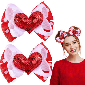 Valentine Hair Clips Bow knot Red White Heart Sequin Hair Pins Head wear Cute Bow Hair Barrettes Valentine Hairpins Hair Accessories for Girls Women