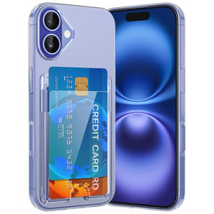 RIERBUBU Design for iPhone 16 Plus Case with Card Holder, Wallet Case Clear Slim Hard Protective Cover Anti-Scratch Shockproof Phone Card Case for iP