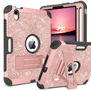 GUAGUA iPad Mini 7 A17 Pro Bling Case With Stand - Slim 3-IN-1 Glitter Shockproof Rugged Protective Cover for 7th/6th Gen (2024/2021) With Pencil Hol