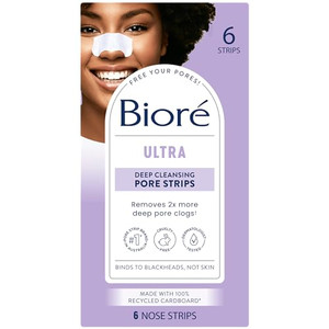 Bioré Witch Hazel Ultra Cleansing Pore Strips, Nose Strips, Clears Pores up to 2x More than Original Pore Strips, 6 Ct, features C-Bond Technology, O