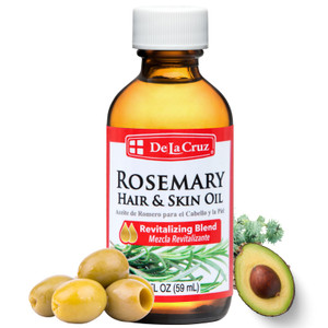 De La Cruz Rosemary Oil Blend Moisturizer with Castor, Avocado and Olive Oil, Glass Bottle, for Hair and Skin, 2 FL. OZ.