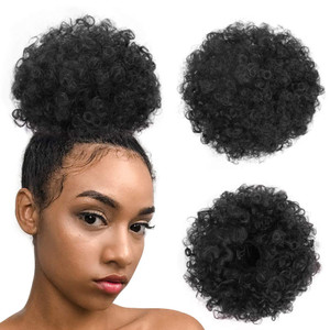 KGBFASS Afro Puff Drawstring Ponytail High Puff Hairpieces Short Kinky Curly Bun Fluffy Updo Hair Extensions for Black Women 1B,65G
