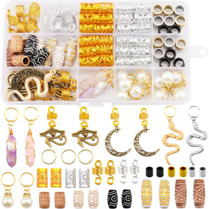 Messen 121Pcs Dreadlocks Jewelry Crystal Wire Wrapped Loc Adornment Imitation Wood Beads Braid Accessories Hair Cuffs Beard Tube Beads Pearl Pendants