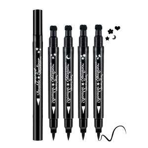 LAMUSELAND Eyeliner Stamp Wingliner, Waterproof Smudge-proof Liquid Eye Liner Gel Pen Set, Long Lasting Heart Black Thin Double Ended Pencil Makeup T