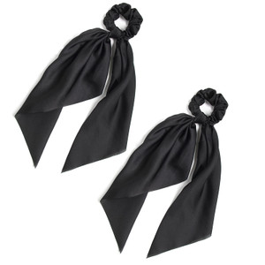 Pack of 2 Knotted Bow Hair Scrunchies Elastic Hair Scarf Black Hair Ties Bands Satin Hair Ribbon Scrunchy Red Ponytail Holder for Women and Girls (Bl