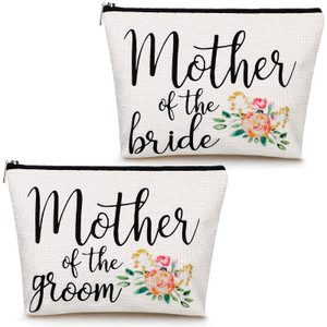 Weewooday 2 Pack Mother of the Groom and Bride Gifts Makeup Bags Floral Canvas Cosmetic Travel Toiletry Bag for Mom Mother in Law Wedding Engagement