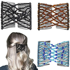 3 Pieces Elastic Magic Hair Comb Clips Stretchy Double Comb Hair Forks for Women Girls Vintage Hairstyle Multipurpose Hair Accessories (Classic Style