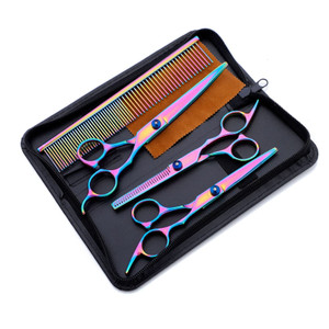 YUYTE Professional Hair Cutting Shears Set, Barber hair Cutting Scissors Thinning Shears Sharp Blades Hairdresser Haircut Stainless Steel Rainbow Col