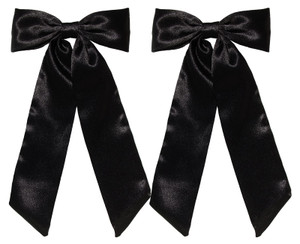 Furling Pompoms Hair Bows Clips with Long Tail, 2pcs Black Ribbon Hair Clip for Women, Satin Bowknot Barrettes, Big Bows for Girls Hair Accessories,