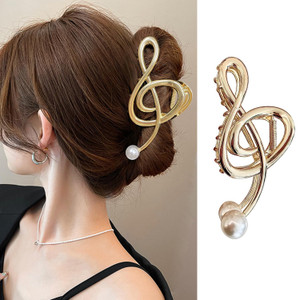 Music Note Hair Clips with Pearl Silver Metal Hair Accessories for Women Girls Elegant Note Curve Hair Claw Clips Shiny Hairpins Strong Hold Nonslip