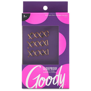 Goody SlideProof Mini Spin Pins - 3 Ct, Assorted Colors, Spiral Hair Pins, Quick & Easy Buns, All-Day Twist Pins, Corkscrew Bobby Pins, Pain-Free Hai