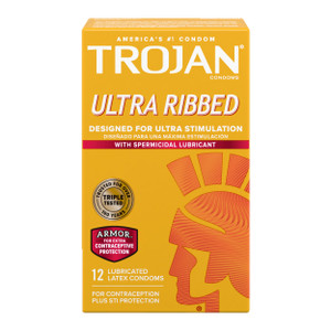 TROJAN Stimulations Ultra Ribbed Spermicidal Condoms, 12 Count