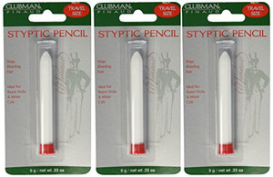 Clubman Pinaud Styptic Pencil for Men  Stops Bleeding Stick for Shaving Cuts, Travel Size, White, 0.33 oz, 3 Pack