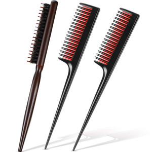 Patelai 3 Pcs Hair Teasing Comb Set Includes 2 Nylon Triple Comb and Boar Bristle Teaser Brushes for Women Stylist Men Backcombing Slicking Curly Thi