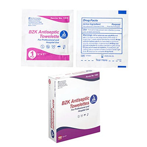 Dynarex BZK Antiseptic Towelettes, Moist Sanitizing Towelettes Designed to Prevent Infection in Minor Wounds, 5x7, Disposable & Individually Wrapped,