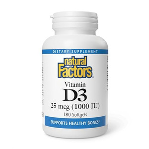 Natural Factors, Vitamin D3 1000 IU (25 mcg), Supports Strong Bones, Muscles and Immune Function, 180 Tablets
