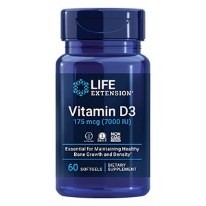 Life Extension Vitamin D3 175 mcg (7000 IU), Immune System Support, Bone Health, Brain Performance, Gluten-Free, Non-GMO, Once Daily, Two-Month Suppl