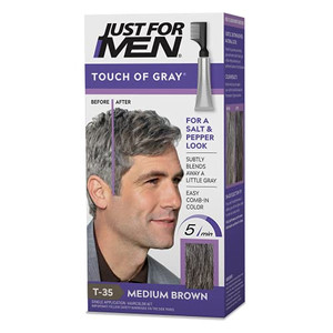 Just For Men Touch of Gray, Mens Hair Color Kit with Comb Applicator for Easy Application, Great for a Salt and Pepper Look - Medium Brown, T-35, Pac