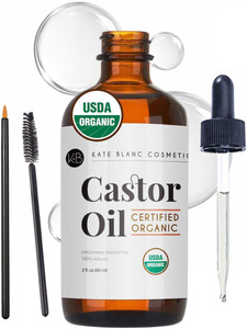 Kate Blanc Cosmetics Castor Oil Organic for Hair, Lashes, Face (2oz), 100% Pure, Cold Pressed, Hexane Free Hair Oil. Lash Serum for Thicker-Looking E