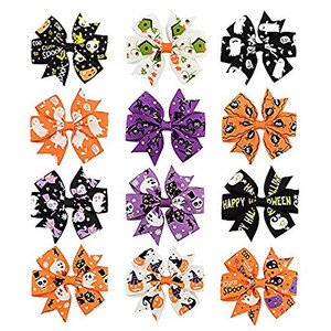 Coobbar 12pcs 3In Halloween's Day Bow Knot Hair Pins Handmade Hair Accessories