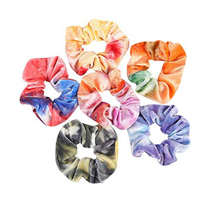 6 Pack Tie-dyed Hair Scrunchies Fading Color Velvet Ponytail Holder Bobbles Elastic Hair Ties Hair Bands Bracelet Hair Accessories for Women and Girl