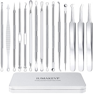 Pimple Popper Tool Kit, IUMAKEVP 15 PCS Professional Stainless Steel Blackhead Remover Comedone Extractor Tools for Removing Zit on Face - Acne Remov