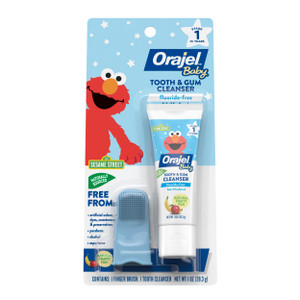 Orajel Baby Elmo Tooth & Gum Cleanser Fluoride-Free, 1 Finger brush, 1 Toothpaste 1oz; #1 Pediatrician Recommended Fluoride-Free Toothpaste*