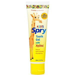 Spry Natural Xylitol Toothpaste for Baby, Toddler and Kids Age 3 Months and Up - Fluoride Free Tooth Gel, Tasty, Support Development of Emerging Teet