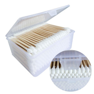 400Pcs Wood Stick Cotton Swabs, Natural Sturdy Wood - Cotton Head Full and Compact